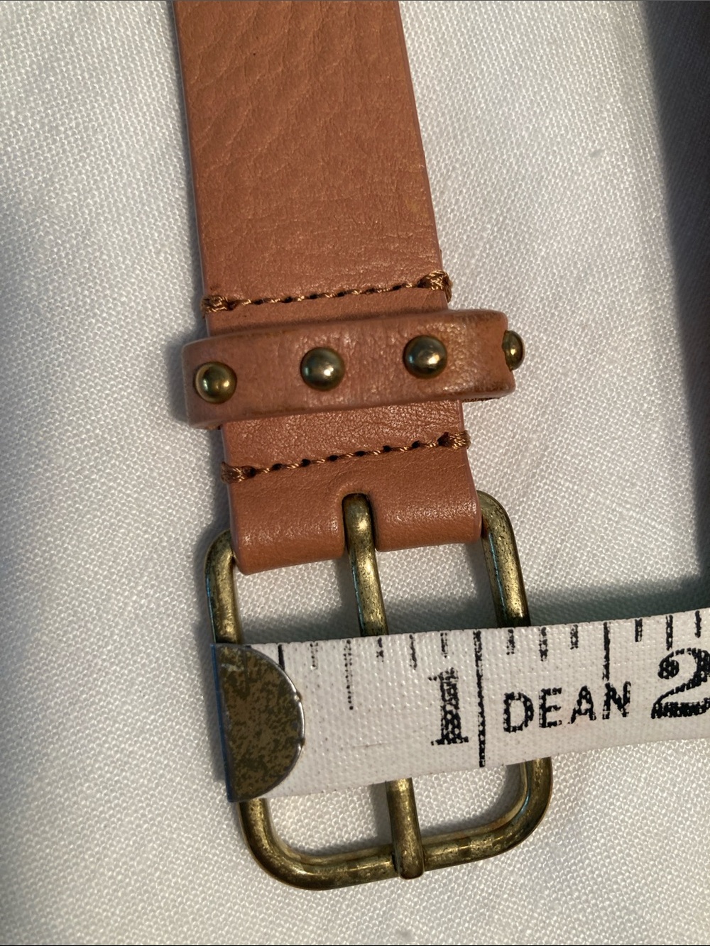 J.Crew Studded Tan caramel Leather Belt Brass Buckle M - Picture 15 of 16